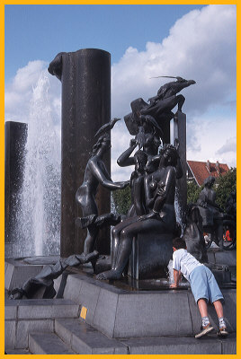 Modern Fountain in an Old City
